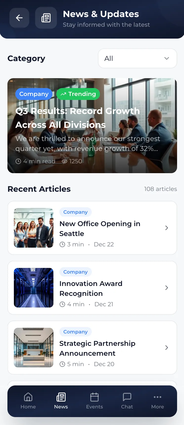 Intranet Mobile App - Screen 2