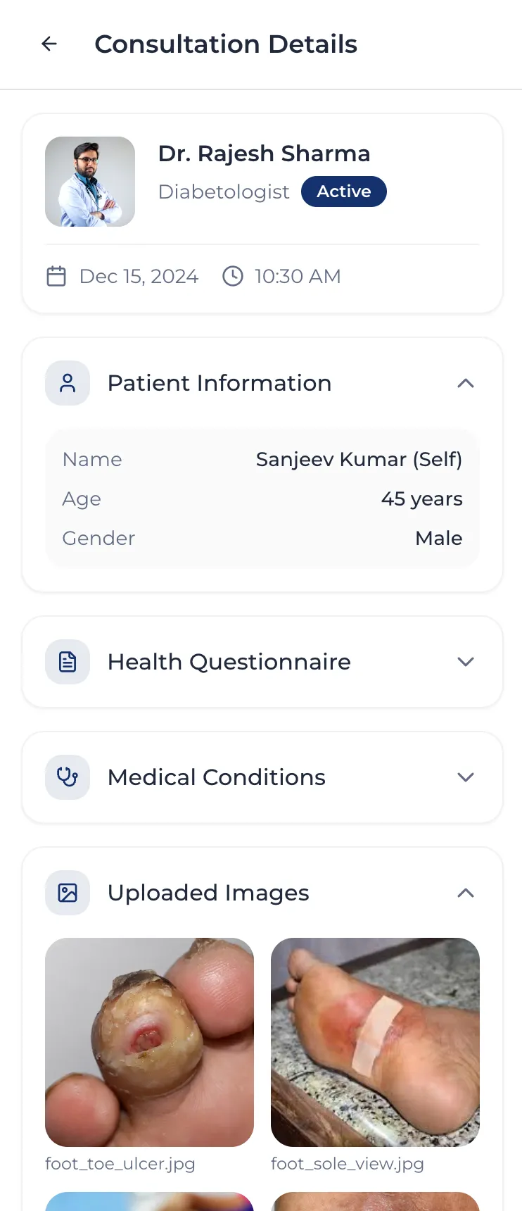 SARATHI – Diabetic Foot Mobile App - Screen 4